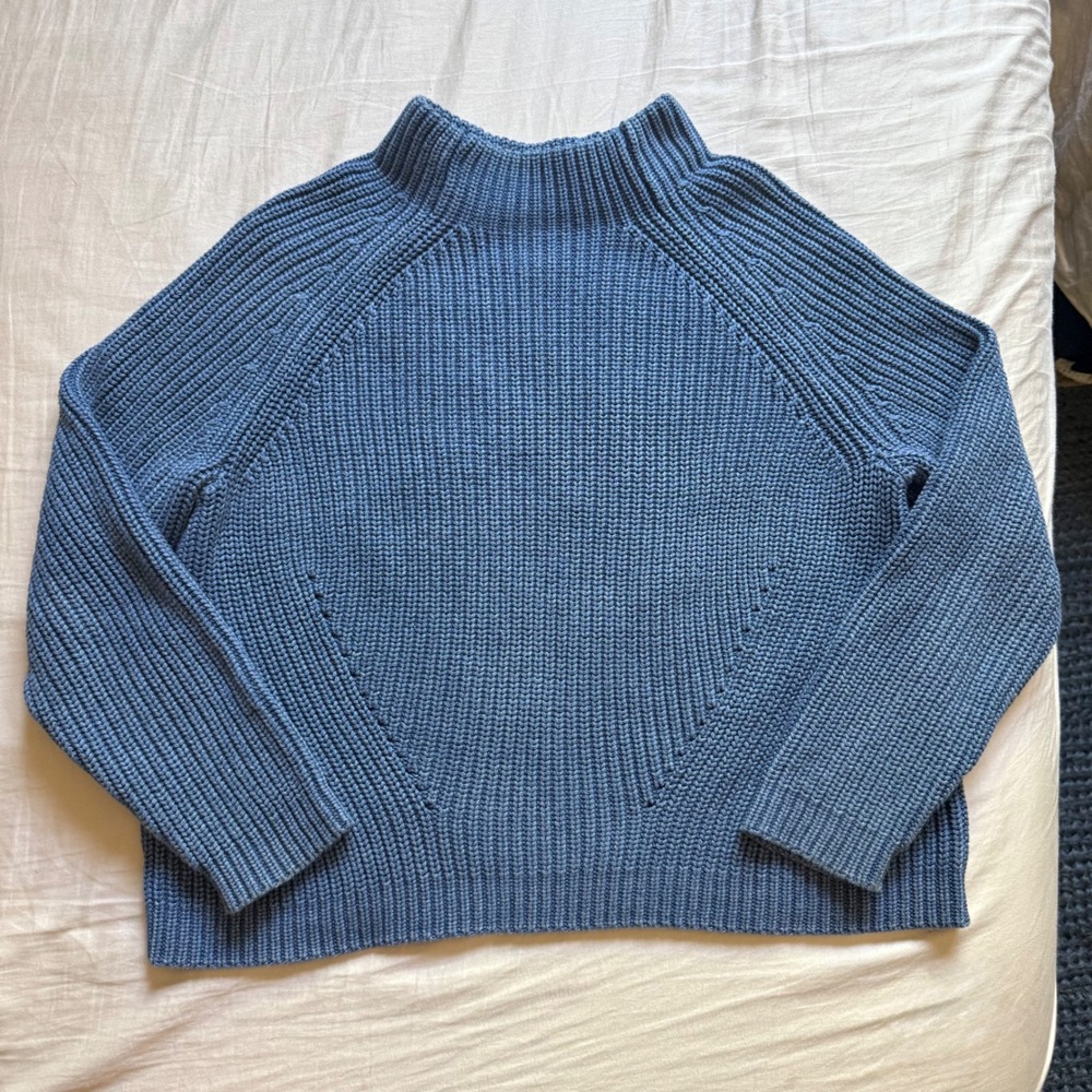 OUTERKNOWN blue mock funnel chunky knit boxy long sleeve pullover sweater